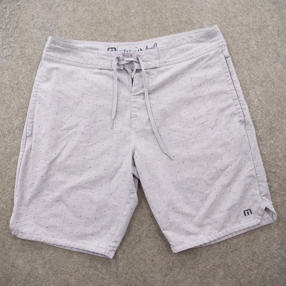 Travis Mathew Shorts Mens Blue 34 Light Flat Front Board Logo 10' Zip Drawstring - Picture 1 of 11